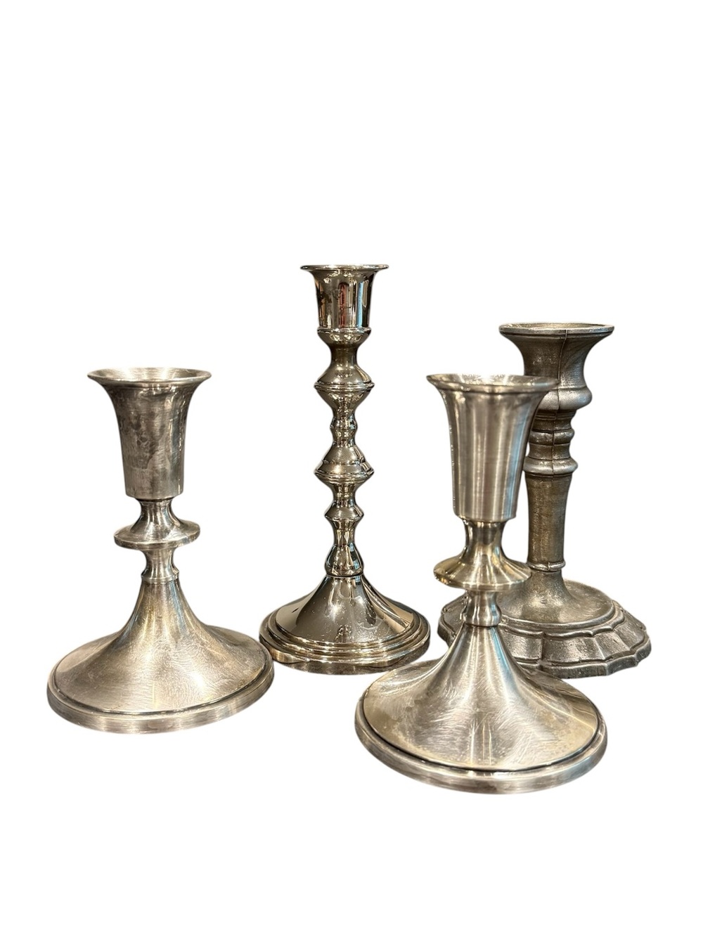 Vintage silver plated pewter candlestick holders LOT X4 unmarked